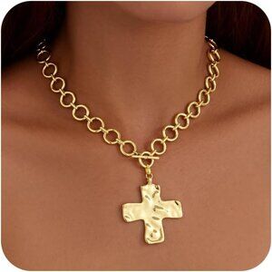 Women09 chunky gold 14K Gold Silver Cross Necklace - Non Tarnish Jewelry